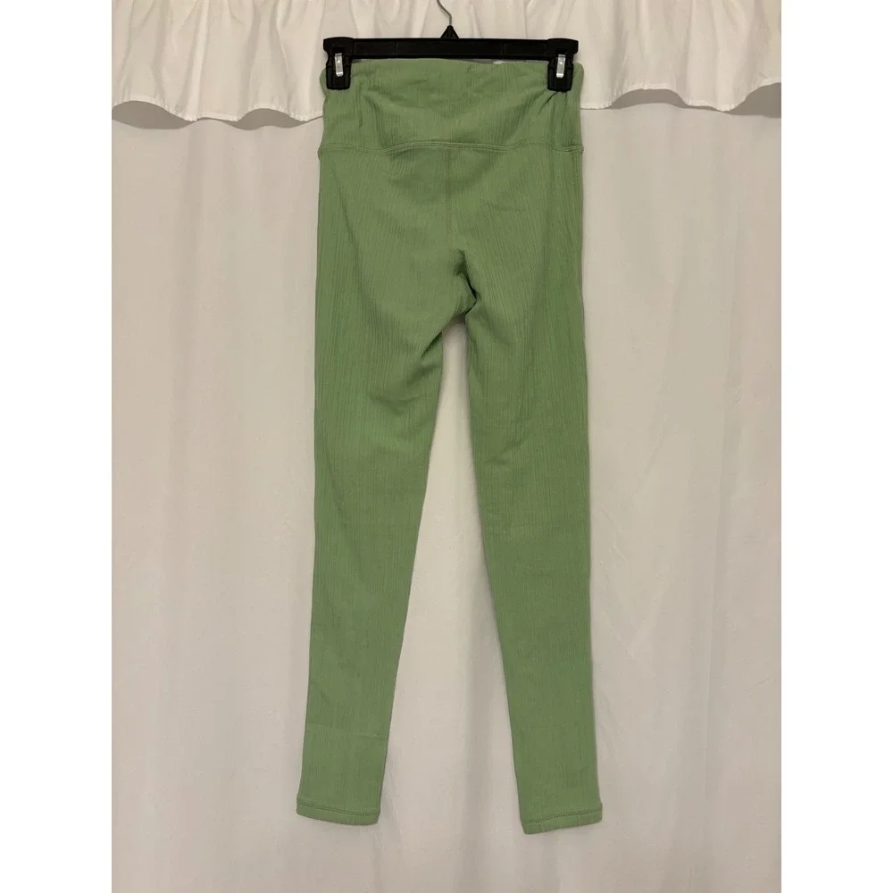 NEW Mono B Sage Green Ribbed High Waisted Tactel Leggings APH8090‎ Womens Small